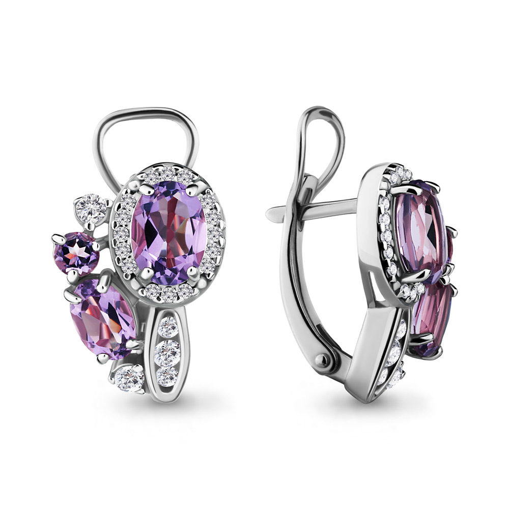 4707904А Серьги из Серебра с аметистами, фианитами