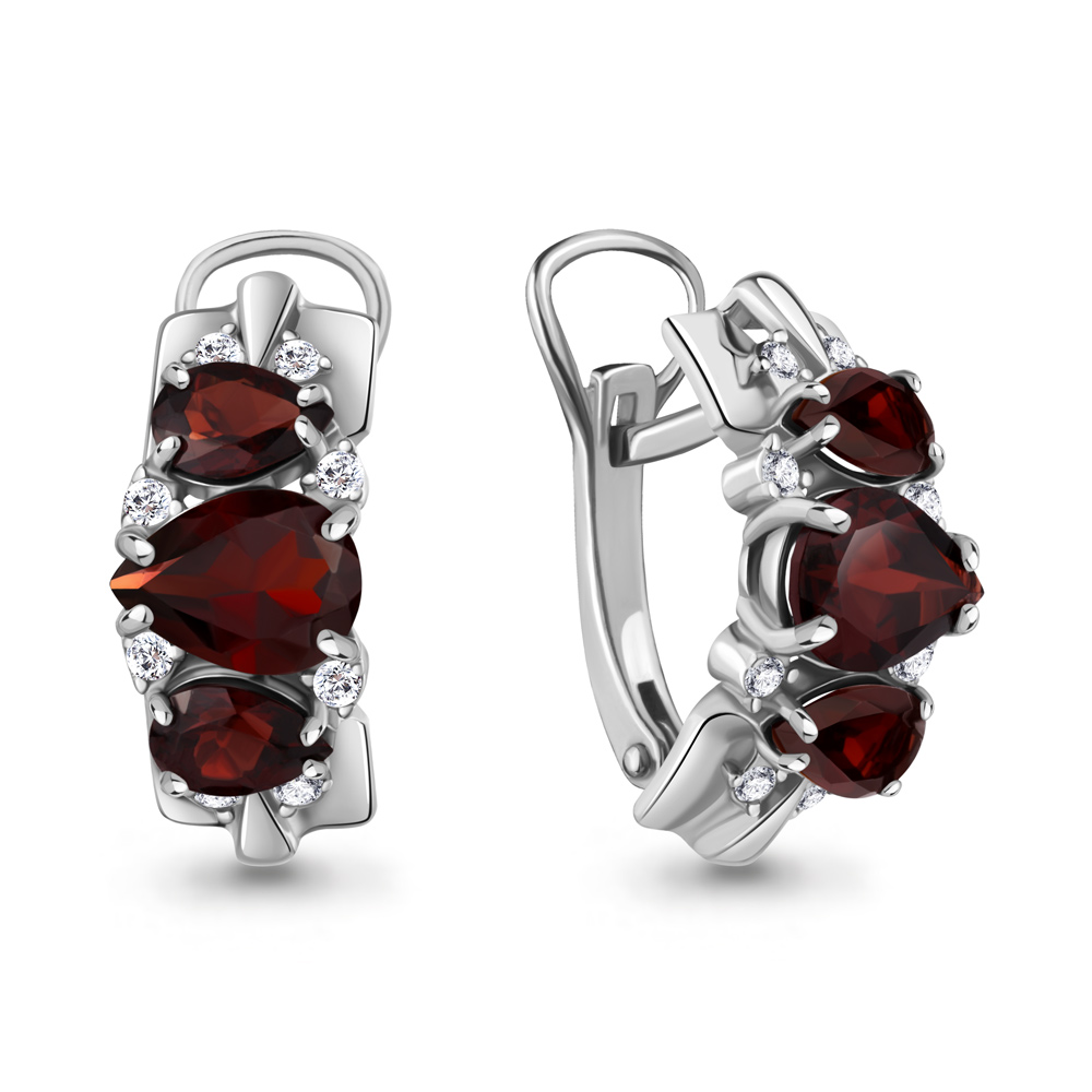 4708303А Серьги из Серебра с гранатами, фианитами
