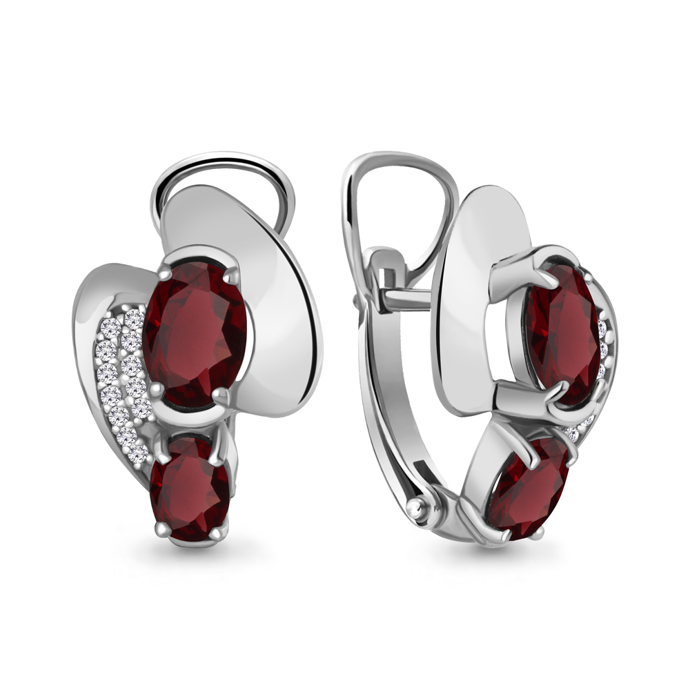 4708403А Серьги из Серебра с гранатами, фианитами