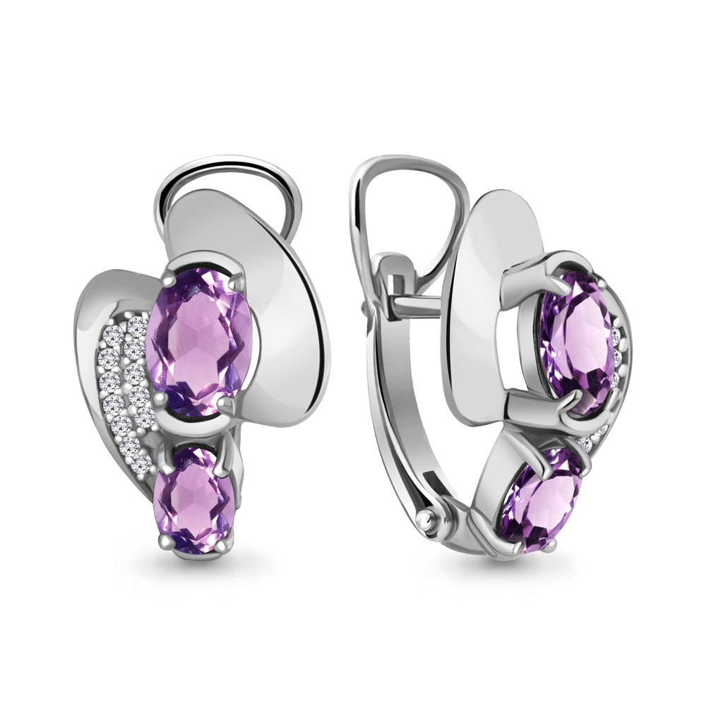 4708404А Серьги из Серебра с аметистами, фианитами