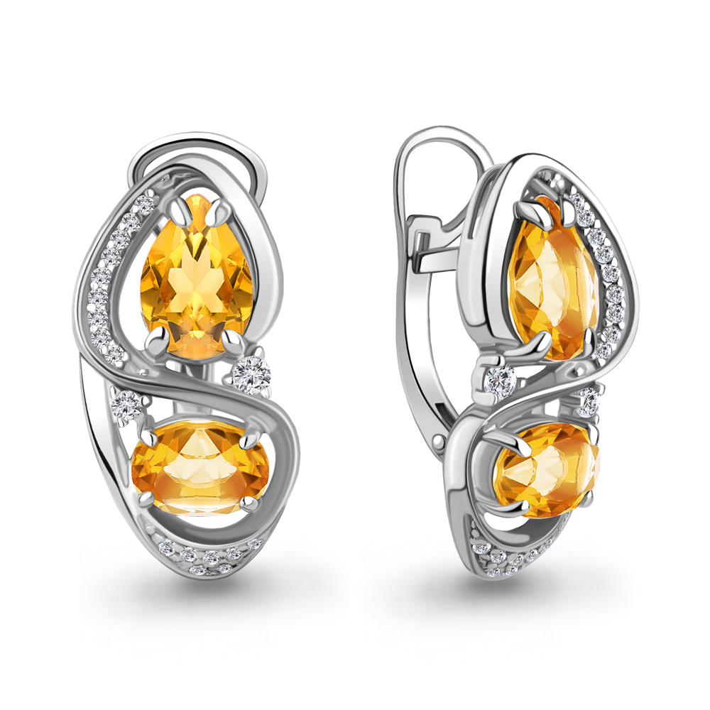 4708506А Серьги из Серебра с фианитами, цитринами