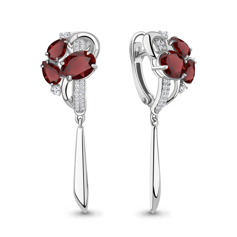 4708803А Серьги из Серебра с гранатами, фианитами