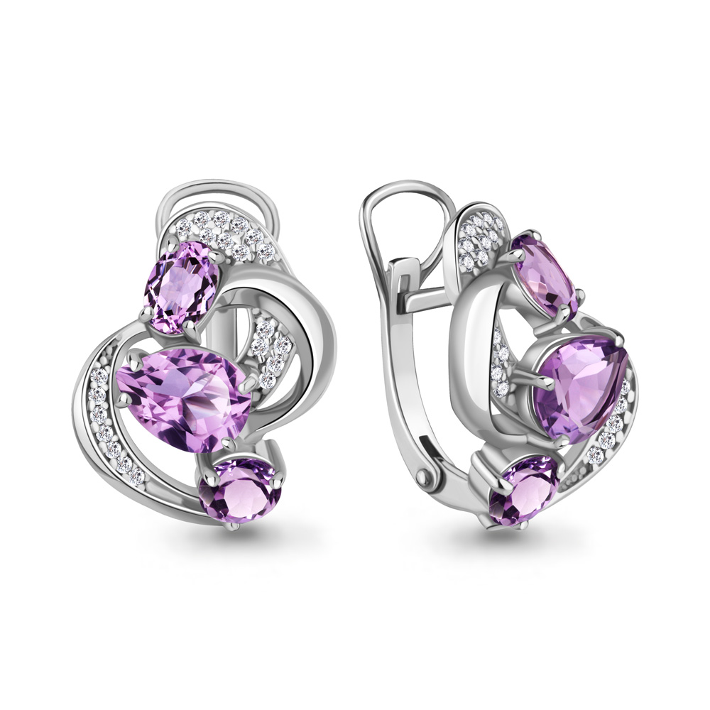 4708904А Серьги из Серебра с аметистами, фианитами