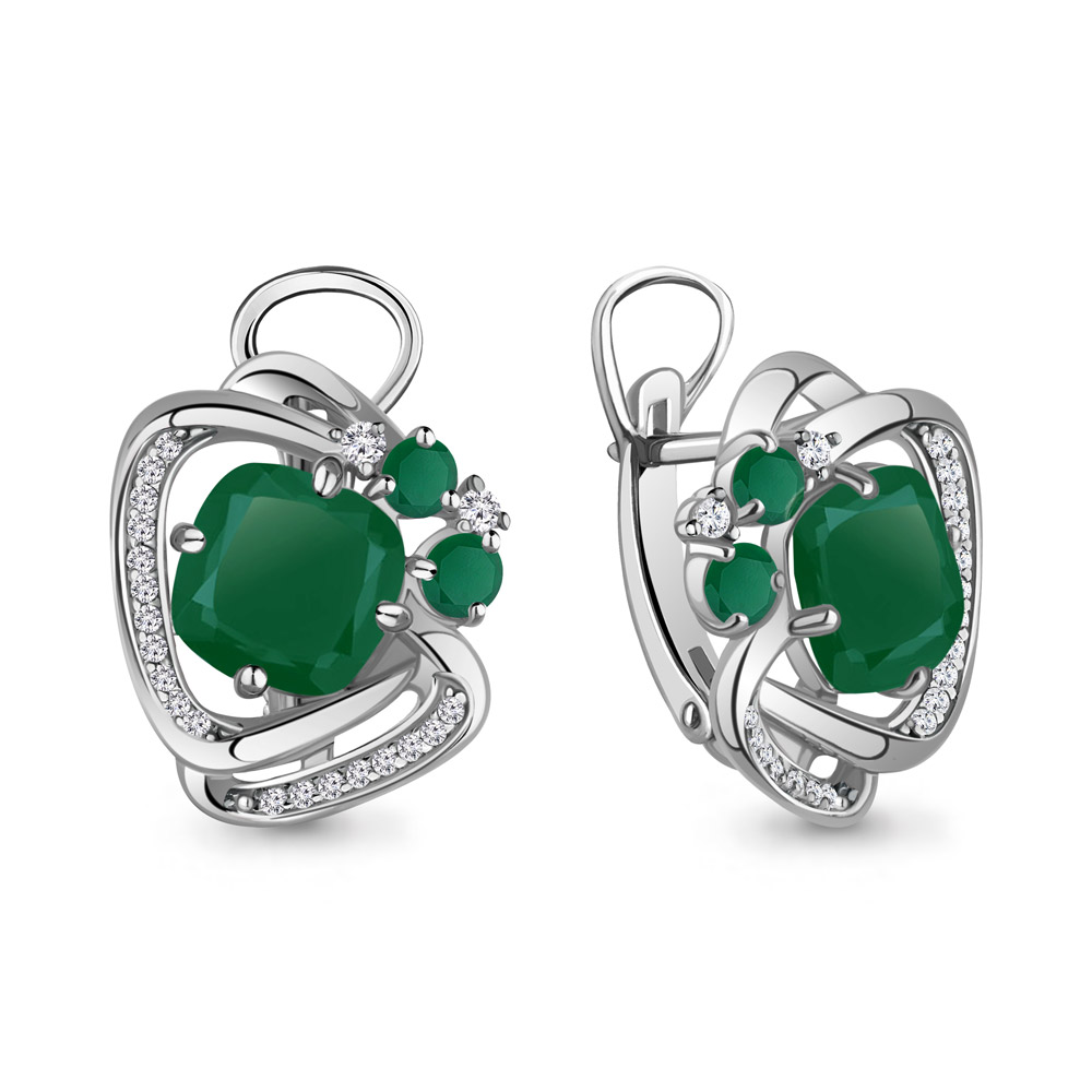 4709109А Серьги из Серебра с агатами, фианитами