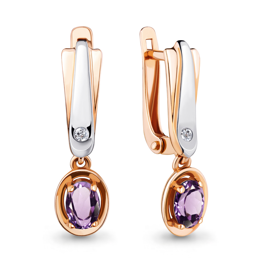 4710704А Серьги из Золота с аметистами, фианитами