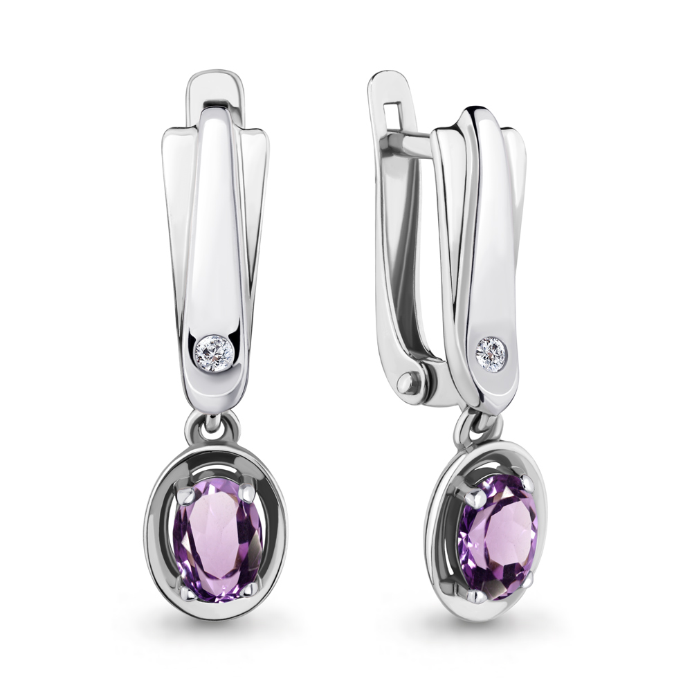 4710704А Серьги из Серебра с аметистами, фианитами