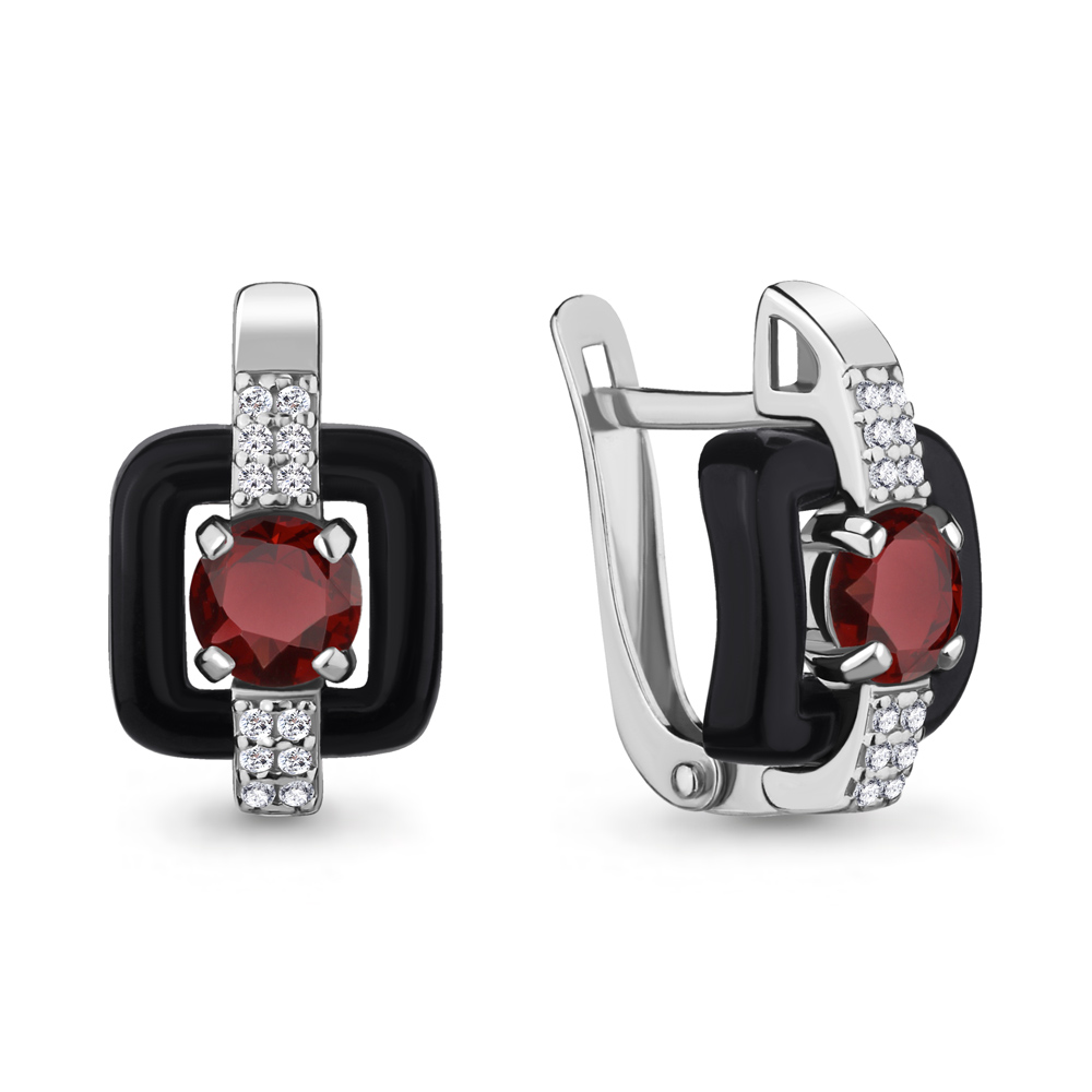 4711303А Серьги из Серебра с гранатами, керамическим покрытием, фианитами из коллекции "Neo"