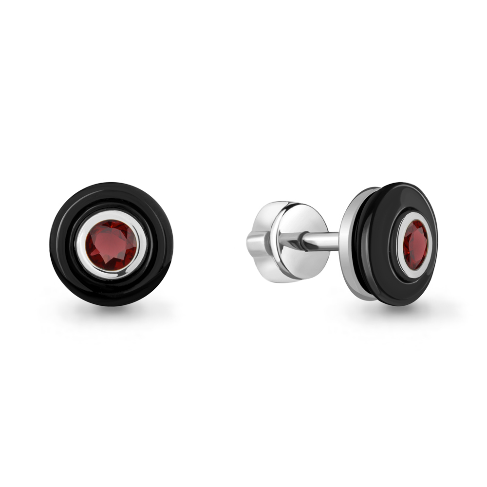 4711403 Серьги из Серебра с гранатами, керамическим покрытием из коллекции "Neo"