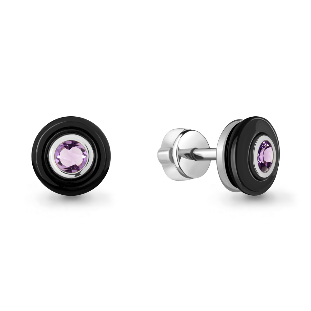 4711404 Серьги из Серебра с аметистами, керамическим покрытием из коллекции "Neo"