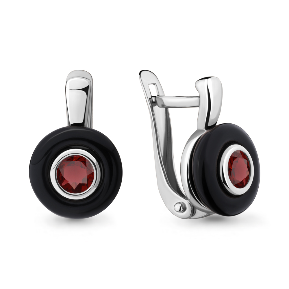 4711503 Серьги из Серебра с гранатами, керамическим покрытием из коллекции "Neo"