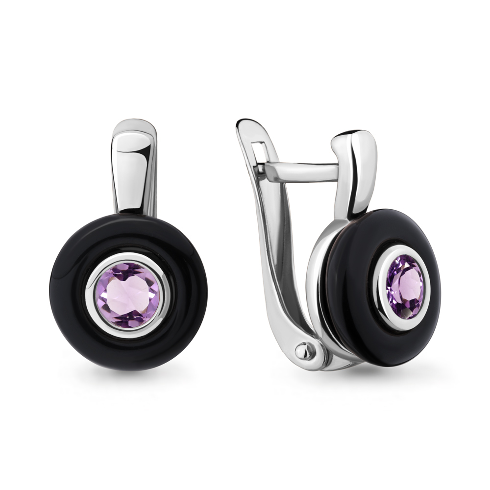 4711504 Серьги из Серебра с аметистами, керамическим покрытием из коллекции "Neo"