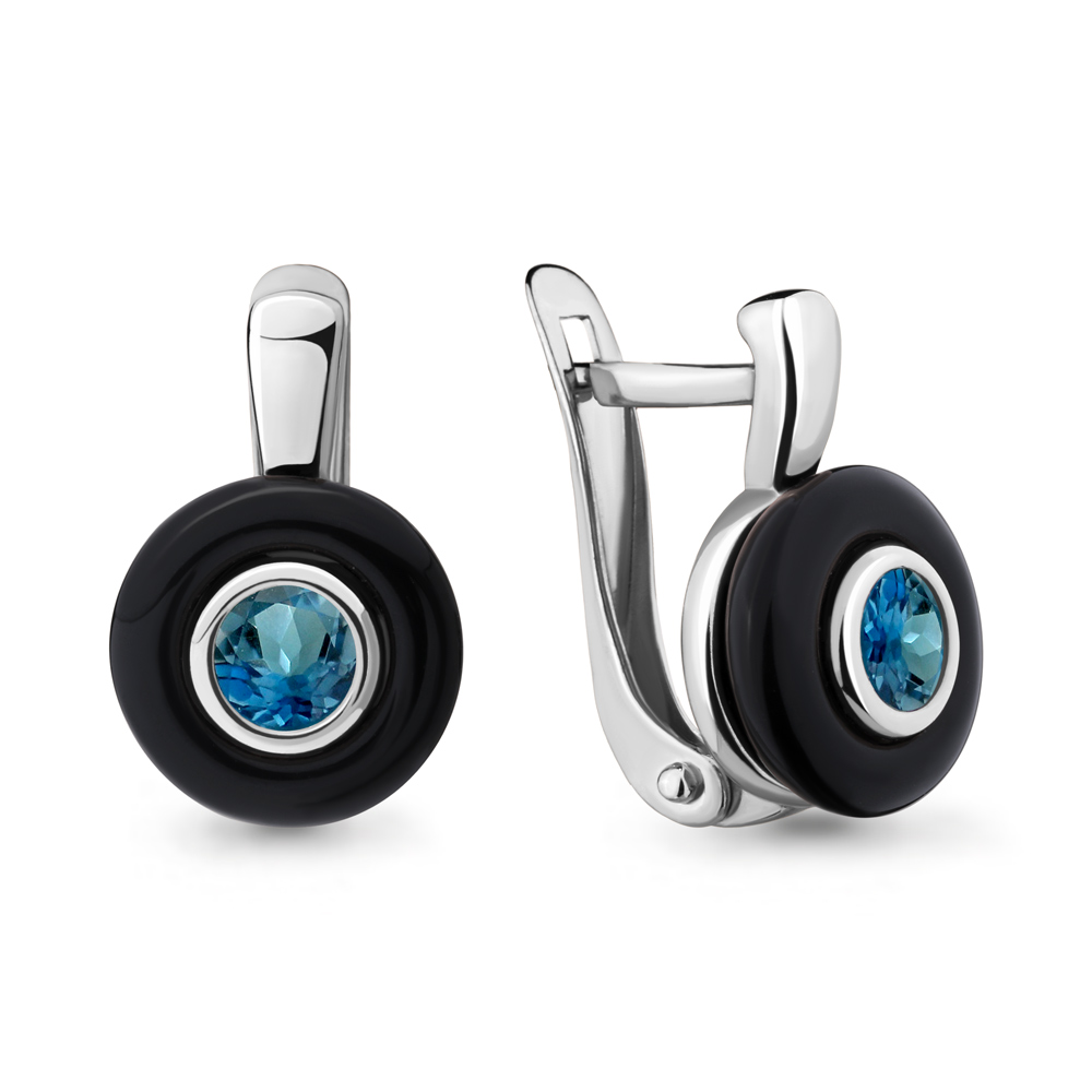 4711508 Серьги из Серебра с керамическим покрытием, топазами лондон блю из коллекции "Neo"