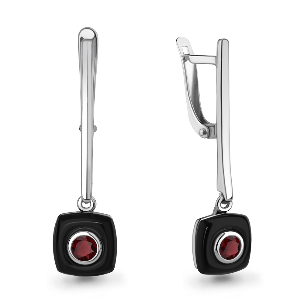 4711603 Серьги из Серебра с гранатами, керамическим покрытием из коллекции "Neo"
