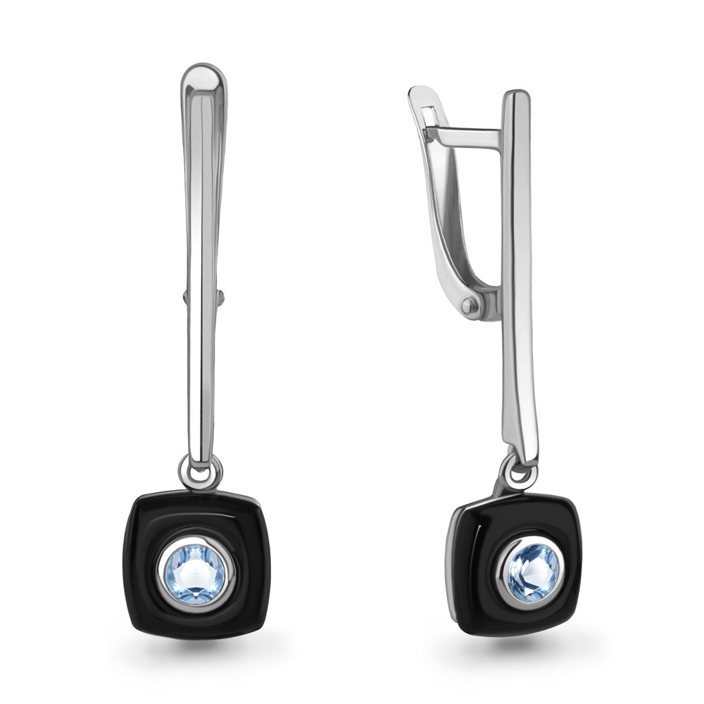 4711605 Серьги из Серебра с керамическим покрытием, топазами свисс блю из коллекции "Neo"