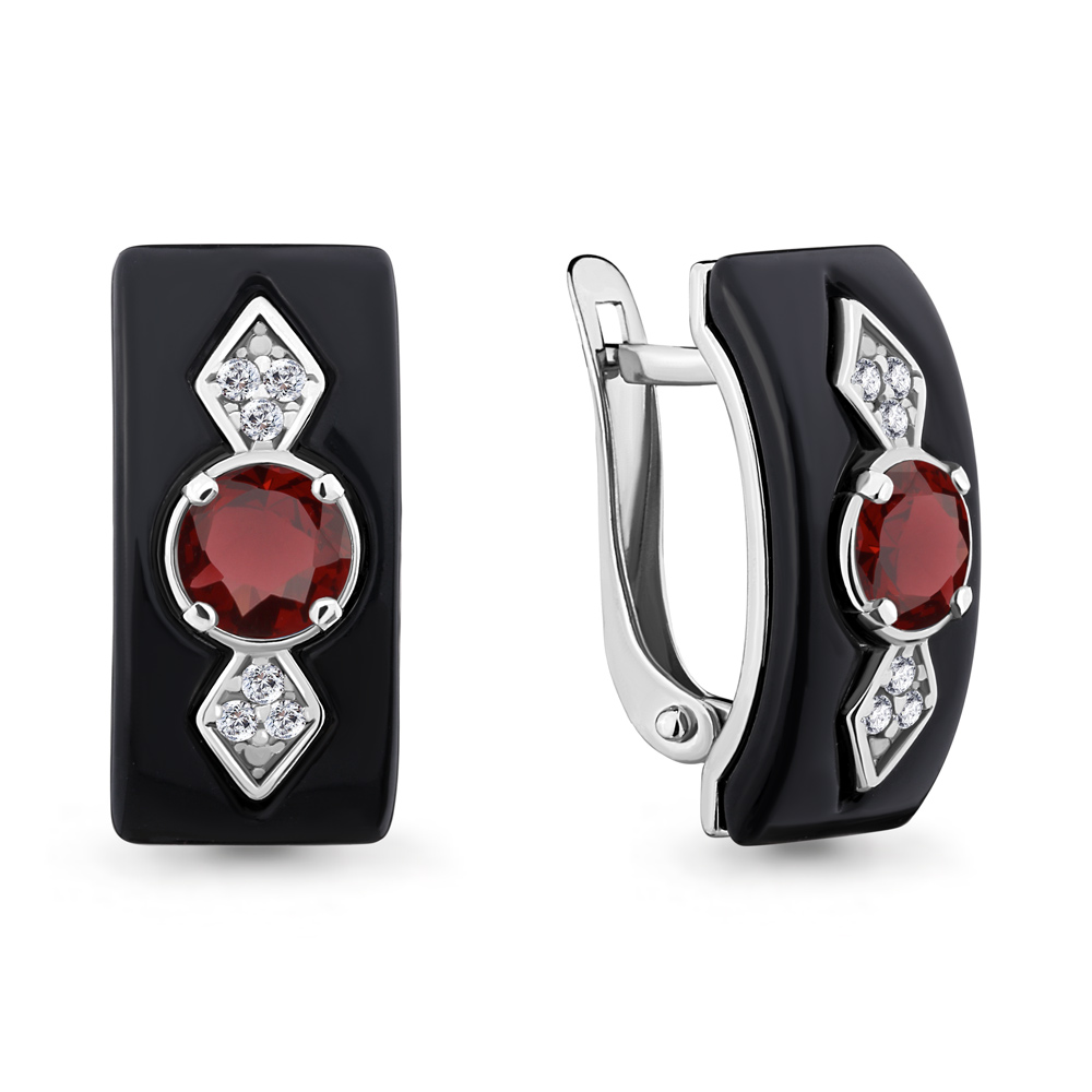 4711703А Серьги из Серебра с гранатами, керамическим покрытием, фианитами из коллекции "Neo"