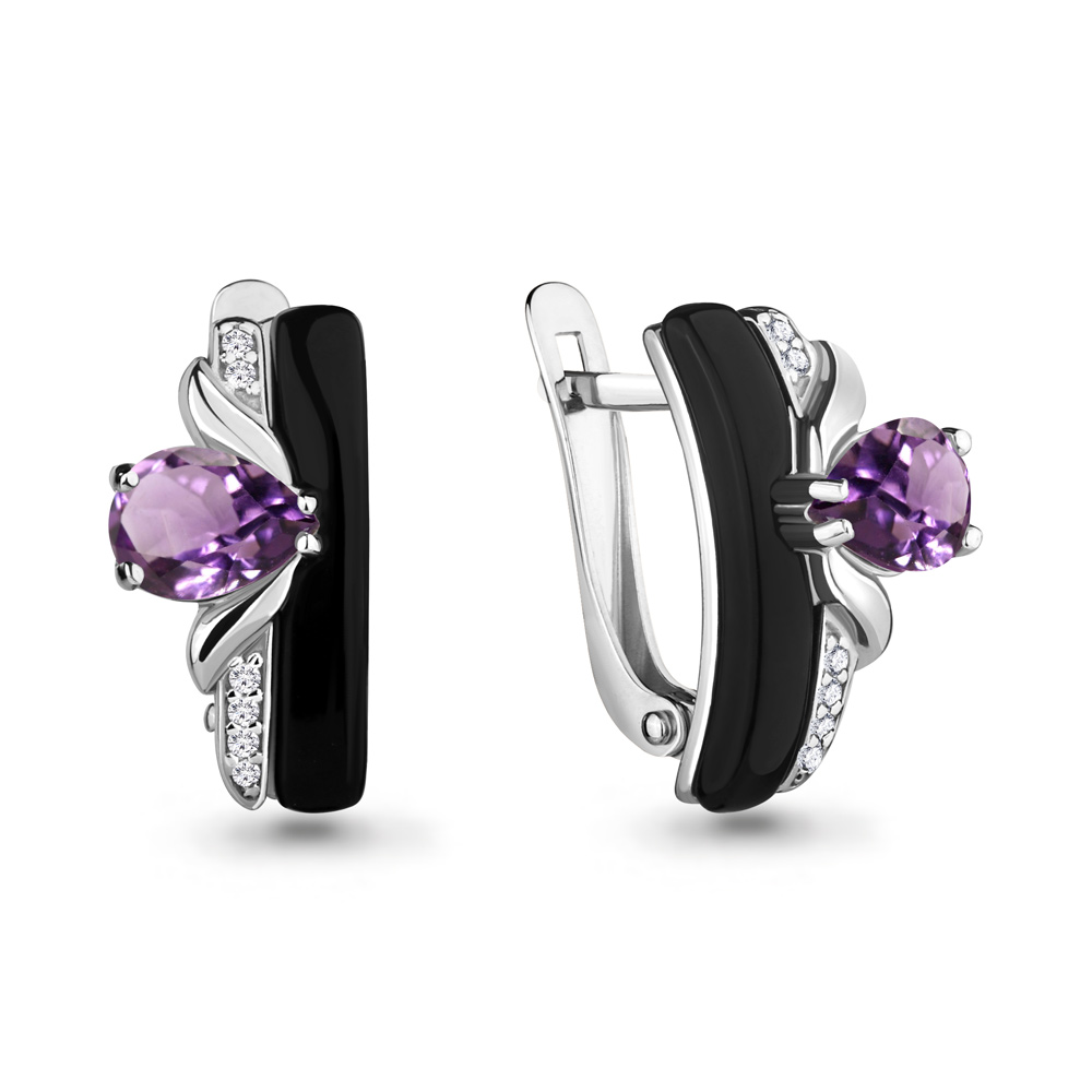 4711804А Серьги из Серебра с аметистами, керамическим покрытием, фианитами из коллекции "Neo"