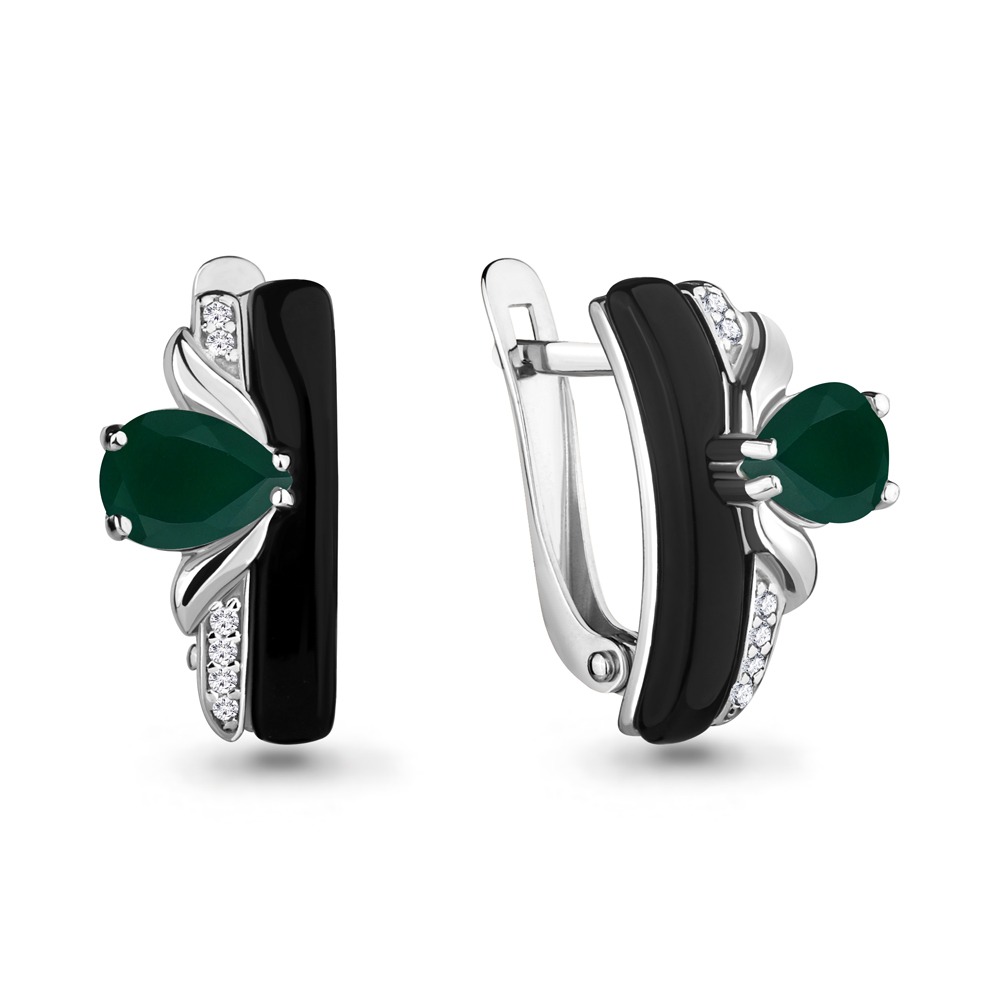 4711809А Серьги из Серебра с агатами, керамическим покрытием, фианитами из коллекции "Neo"