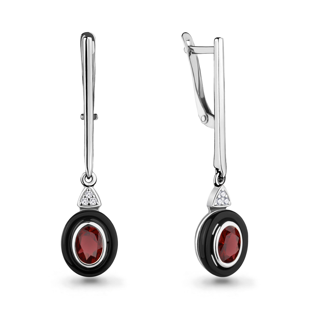 4711903А Серьги из Серебра с гранатами, керамическим покрытием, фианитами из коллекции "Neo"