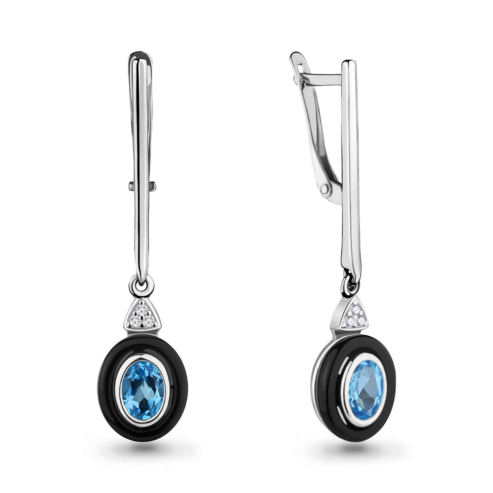 4711905А Серьги из Серебра с керамическим покрытием, топазами свисс блю, фианитами из коллекции "Neo"