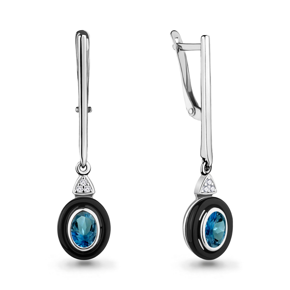 4711908А Серьги из Серебра с керамическим покрытием, топазами лондон блю, фианитами из коллекции "Neo"