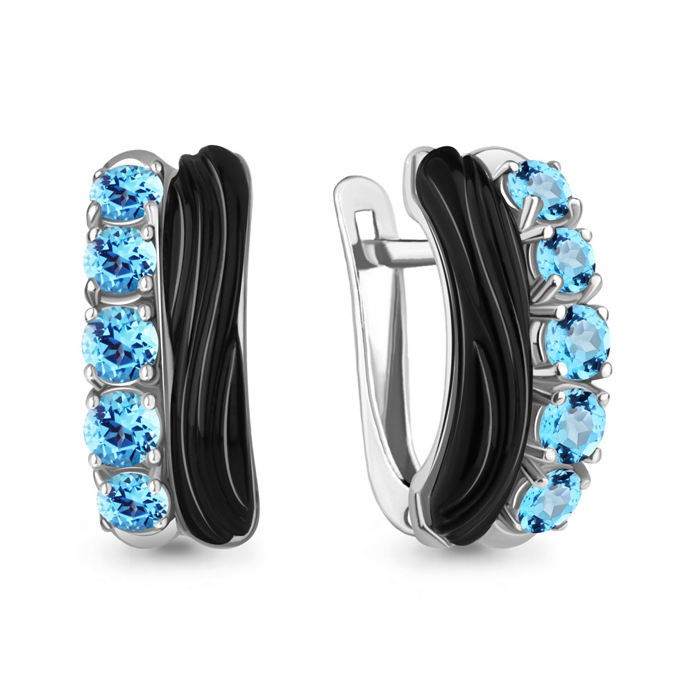 4712105 Серьги из Серебра с керамическим покрытием, топазами свисс блю из коллекции "Neo"