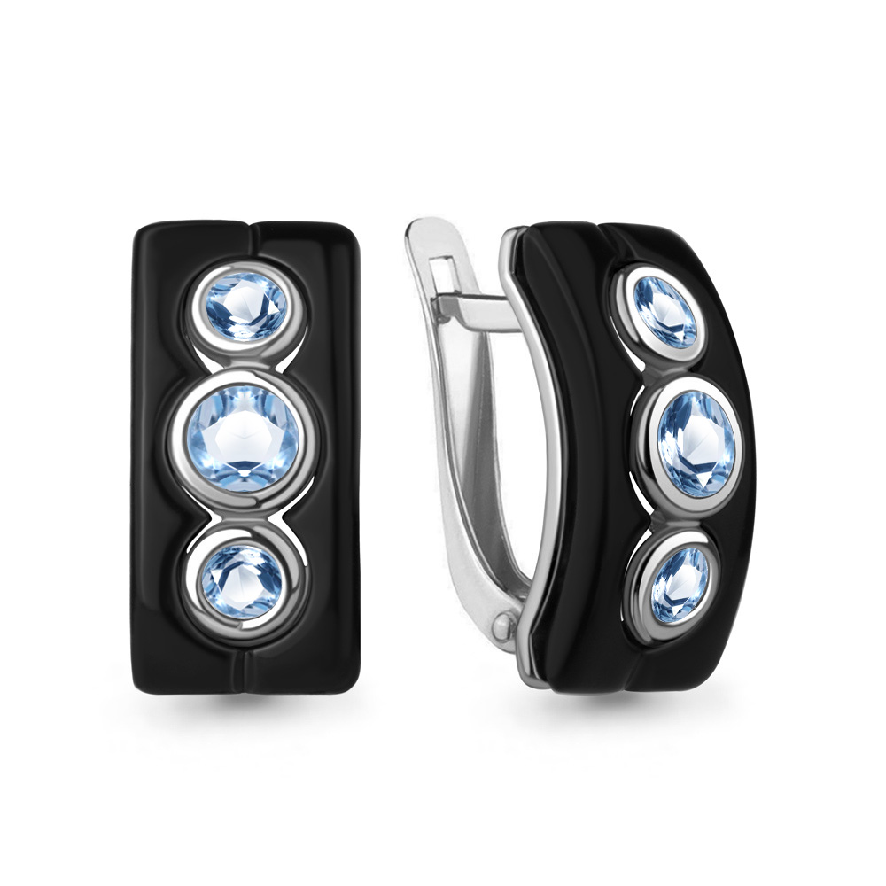 4712205 Серьги из Серебра с керамическим покрытием, топазами свисс блю из коллекции "Neo"