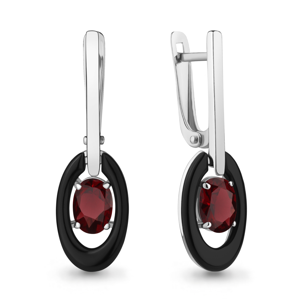 4712303 Серьги из Серебра с гранатами, керамическим покрытием из коллекции "Neo"