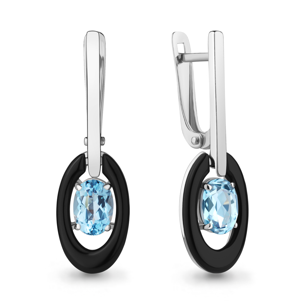 4712305 Серьги из Серебра с керамическим покрытием, топазами свисс блю из коллекции "Neo"