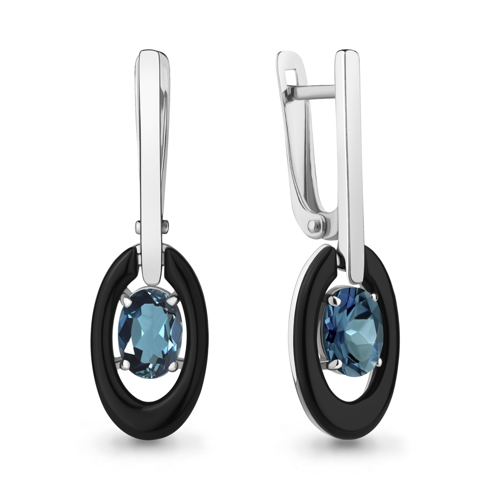 4712308 Серьги из Серебра с керамическим покрытием, топазами лондон блю из коллекции "Neo"