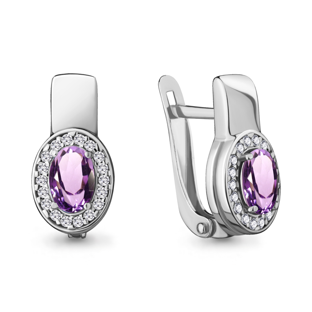 4712504А Серьги из Серебра с аметистами, фианитами
