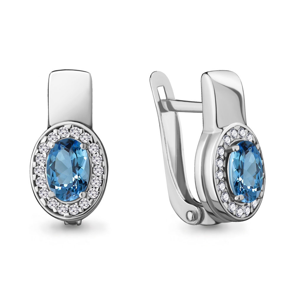 4712505А Серьги из Серебра с топазами свисс блю, фианитами