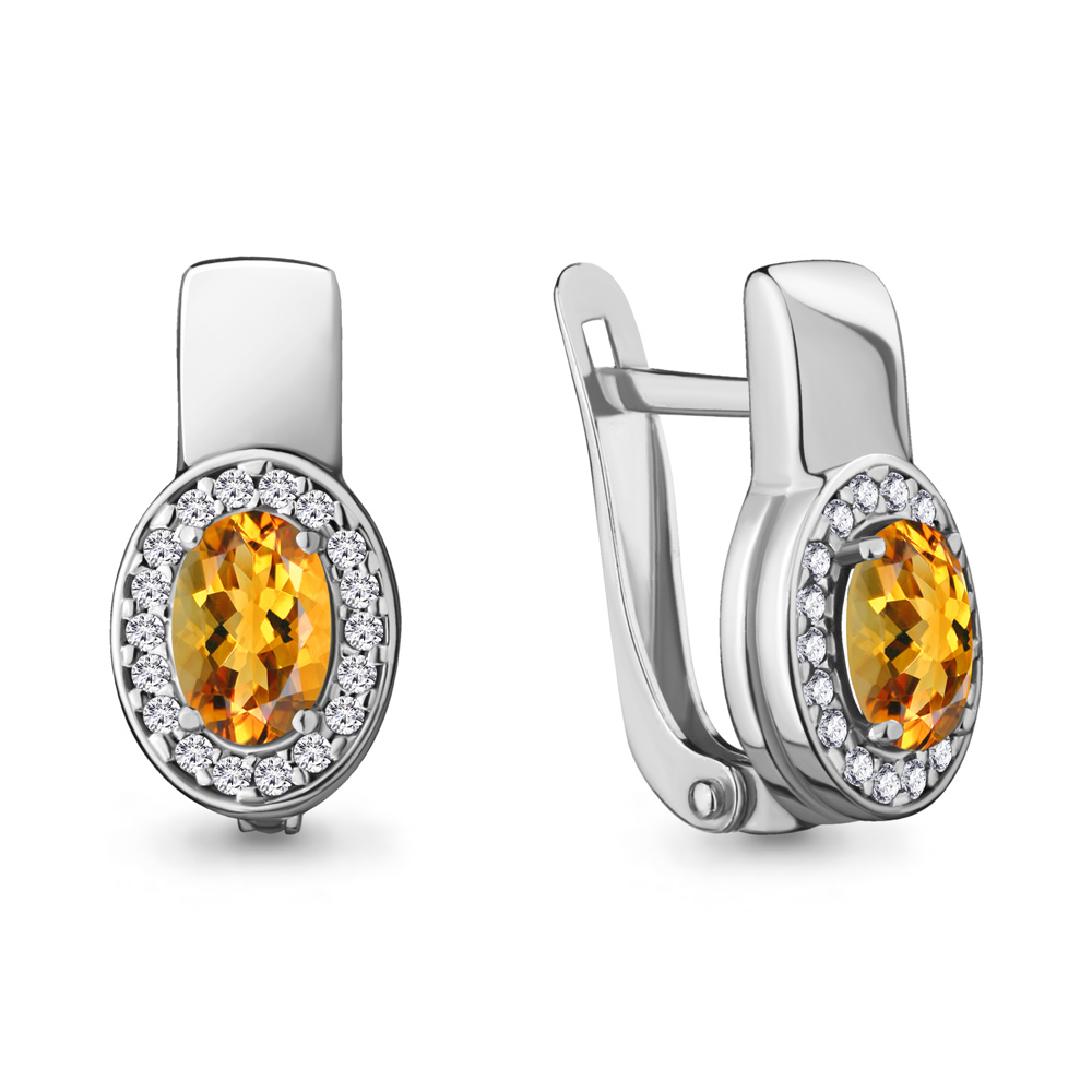 4712506А Серьги из Серебра с фианитами, цитринами