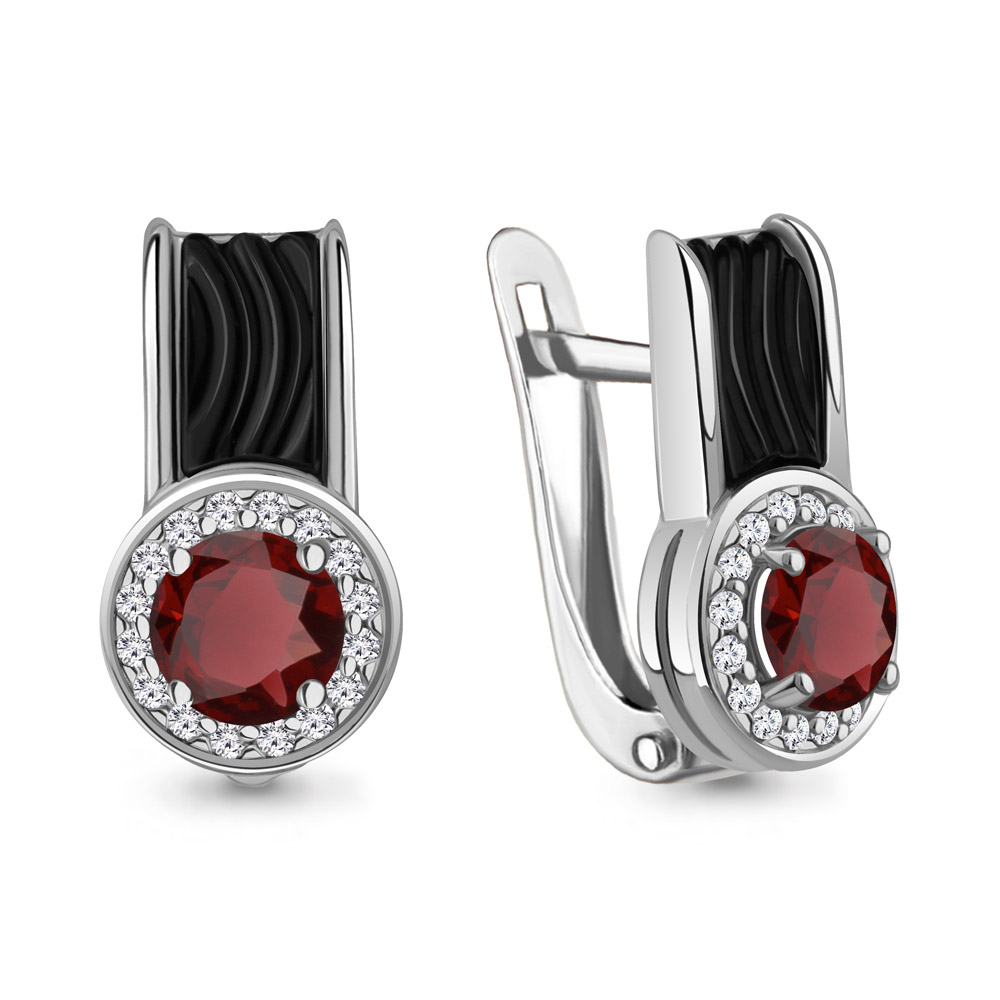 4712603А Серьги из Серебра с гранатами, керамическим покрытием, фианитами из коллекции "Neo"