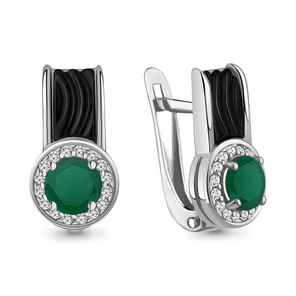 4712609А Серьги из Серебра с агатами, керамическим покрытием, фианитами из коллекции "Neo"