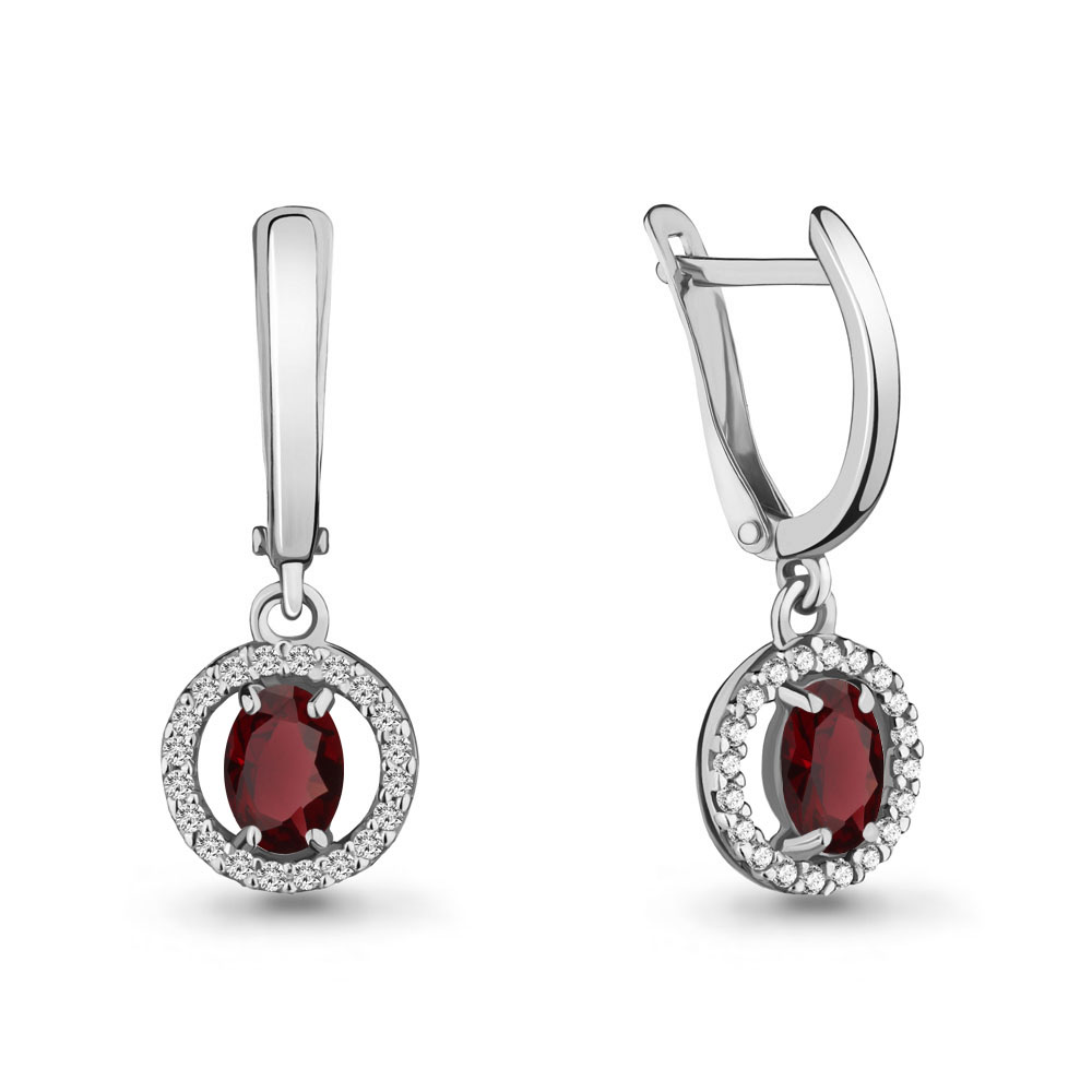 4713203А Серьги из Серебра с гранатами, фианитами