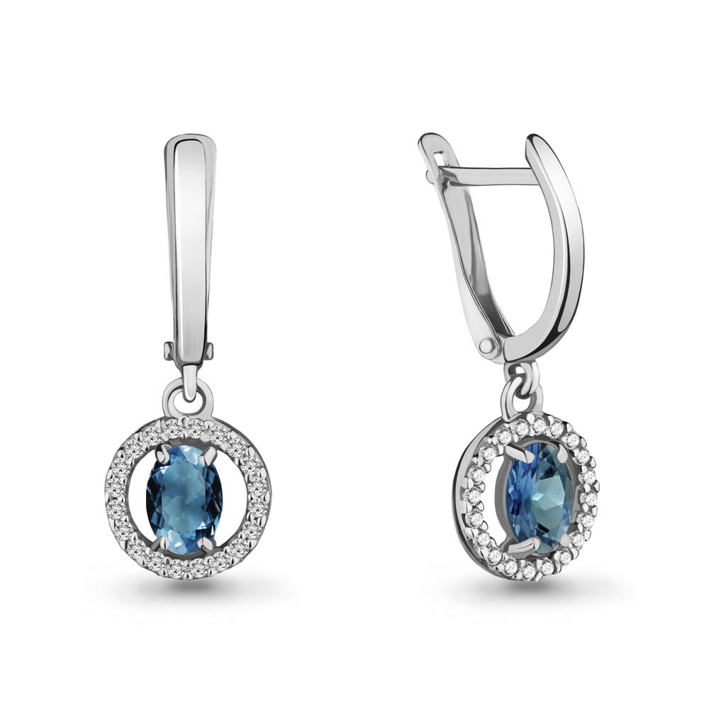 4713208А Серьги из Серебра с топазами лондон блю, фианитами