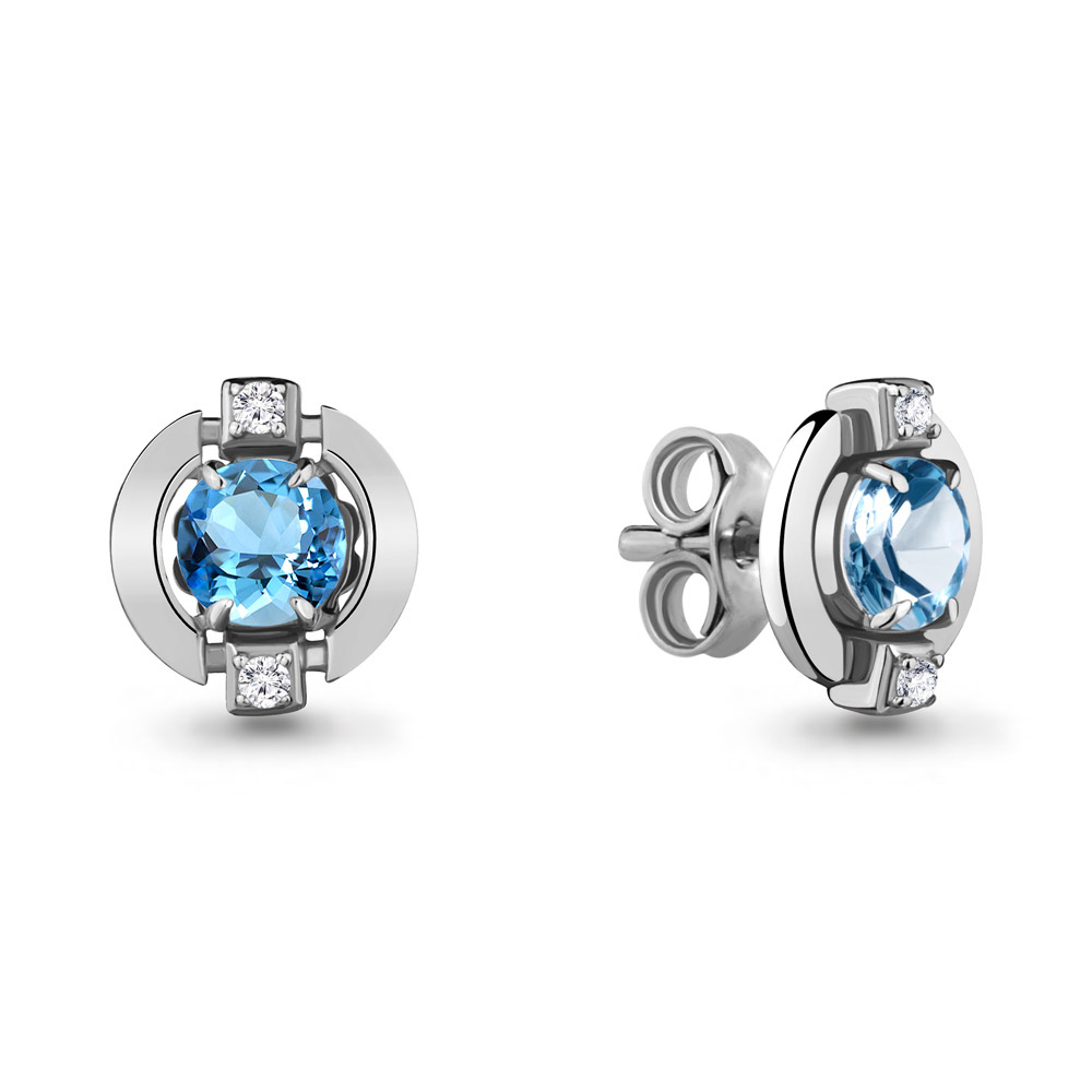 4714405А Серьги из Серебра с топазами свисс блю, фианитами