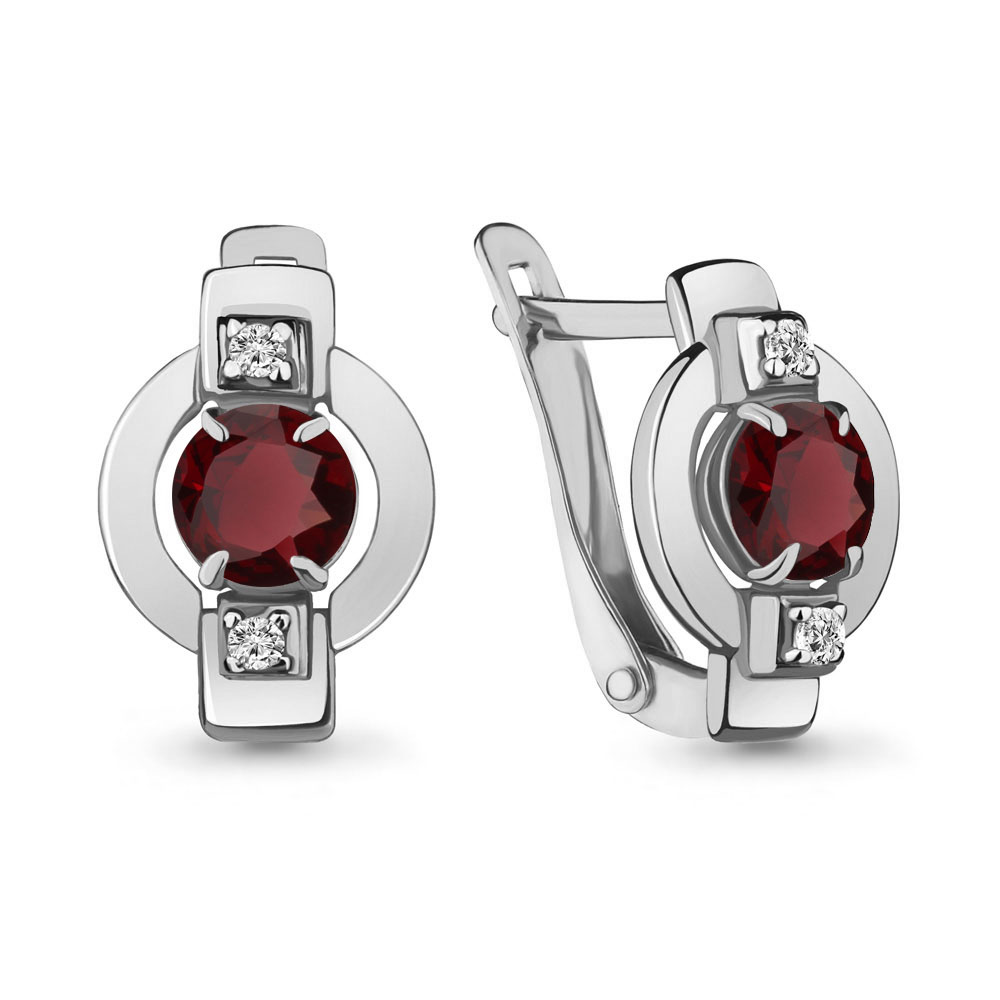 4714503А Серьги из Серебра с гранатами, фианитами