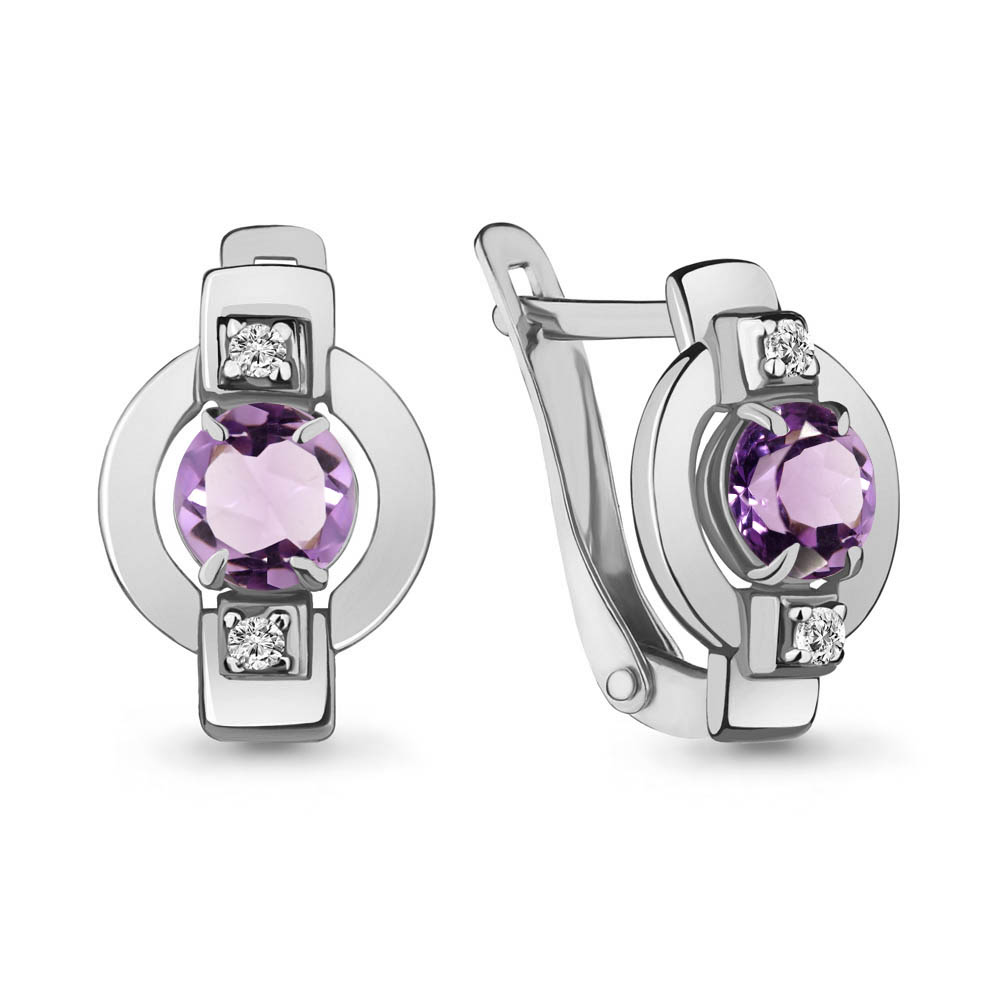 4714504А Серьги из Серебра с аметистами, фианитами