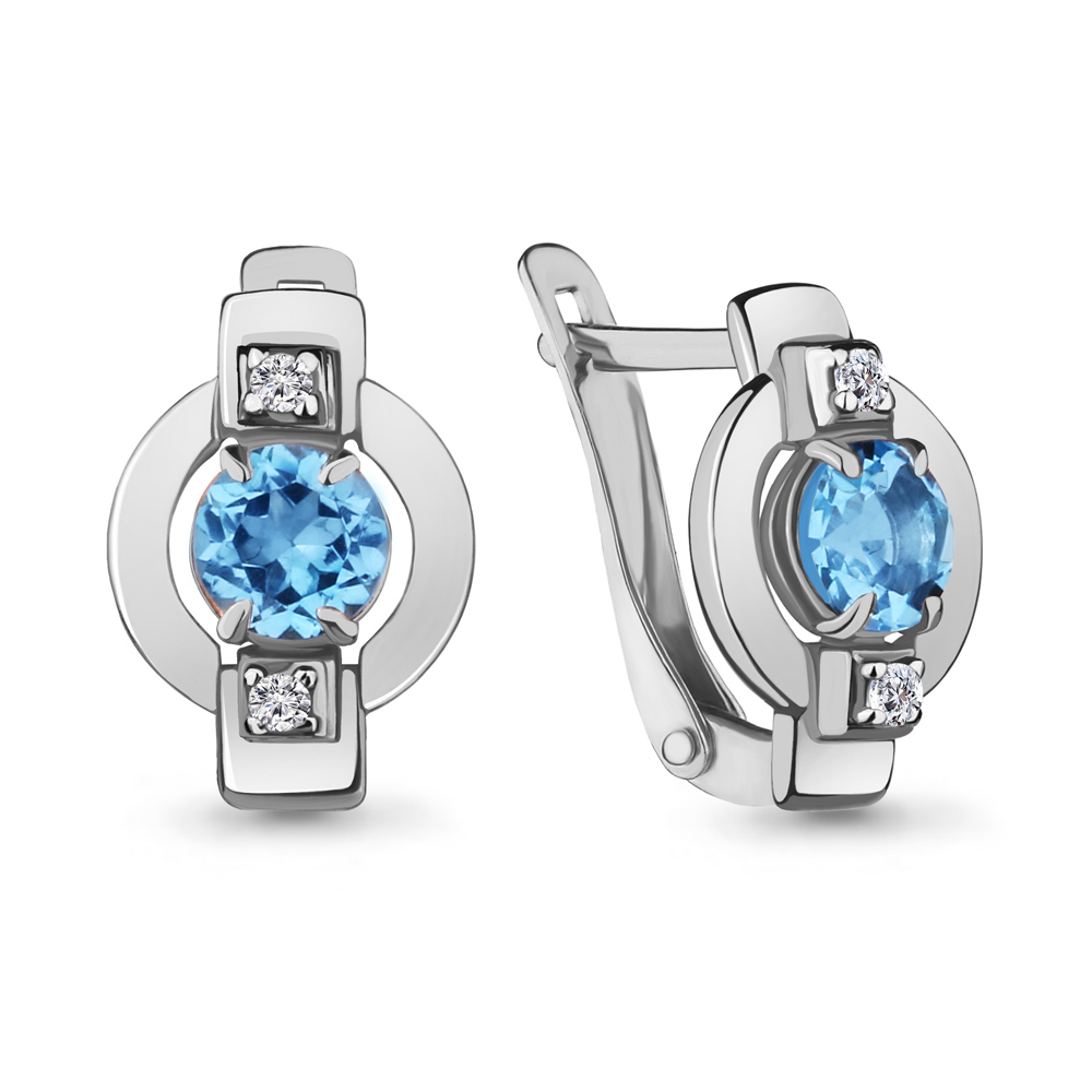 4714505А Серьги из Серебра с топазами свисс блю, фианитами