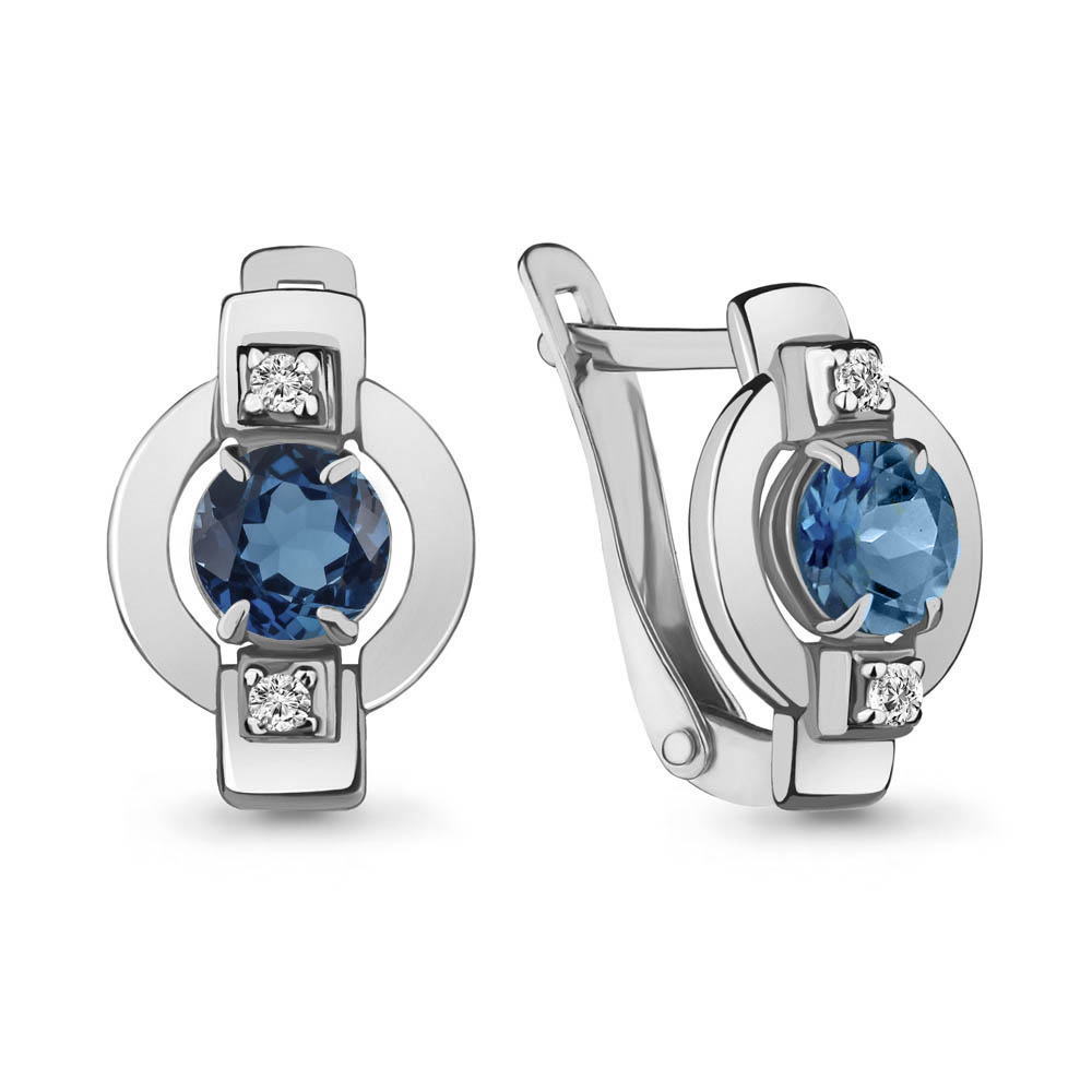 4714508А Серьги из Серебра с топазами лондон блю, фианитами