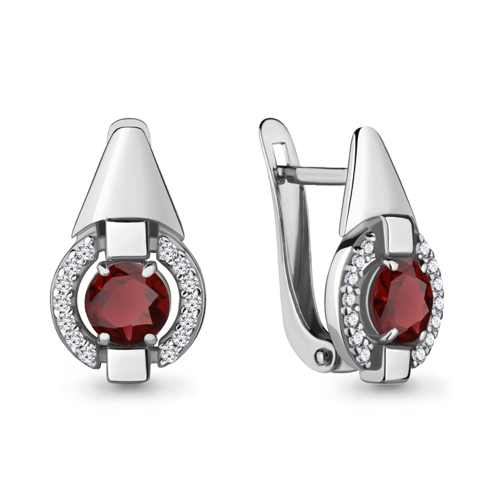 4714603А Серьги из Серебра с гранатами, фианитами