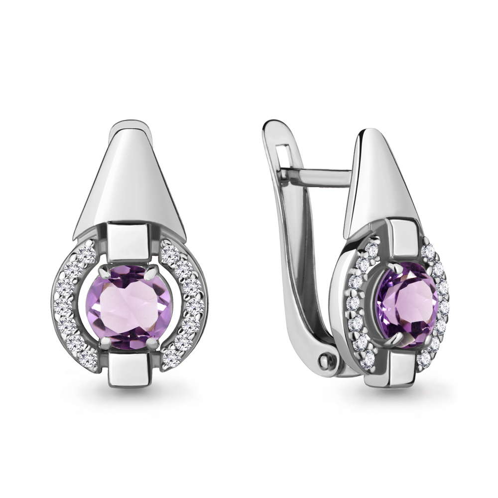 4714604А Серьги из Серебра с аметистами, фианитами
