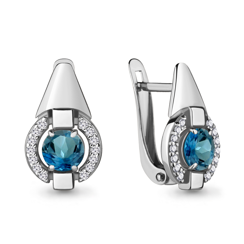 4714608А Серьги из Серебра с топазами лондон блю, фианитами