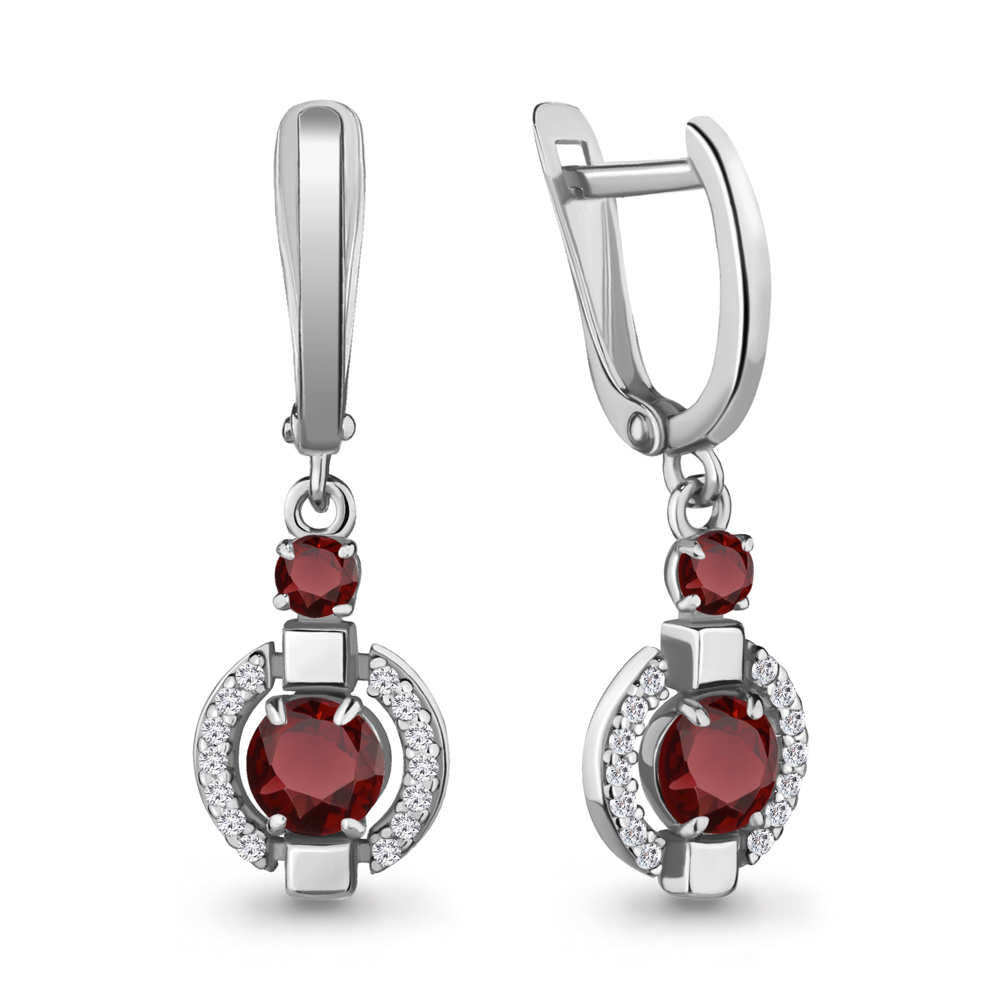 4714703А Серьги из Серебра с гранатами, фианитами
