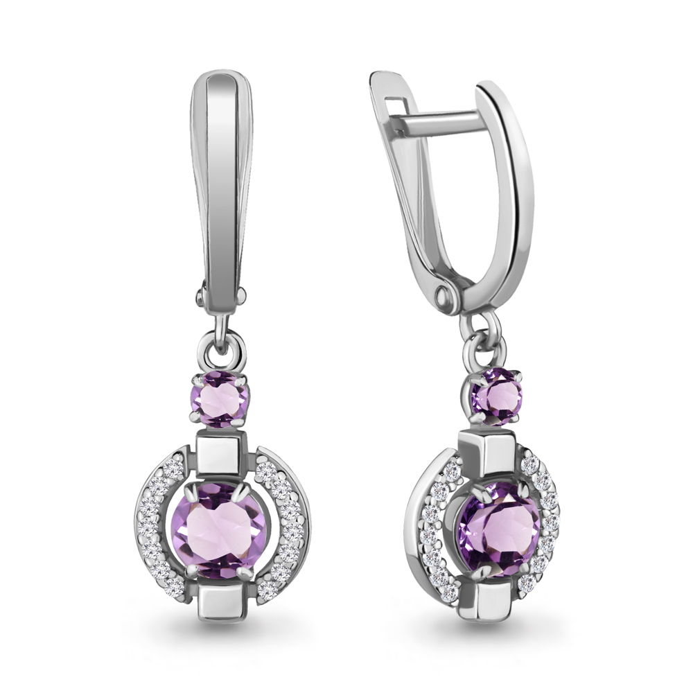 4714704А Серьги из Серебра с аметистами, фианитами