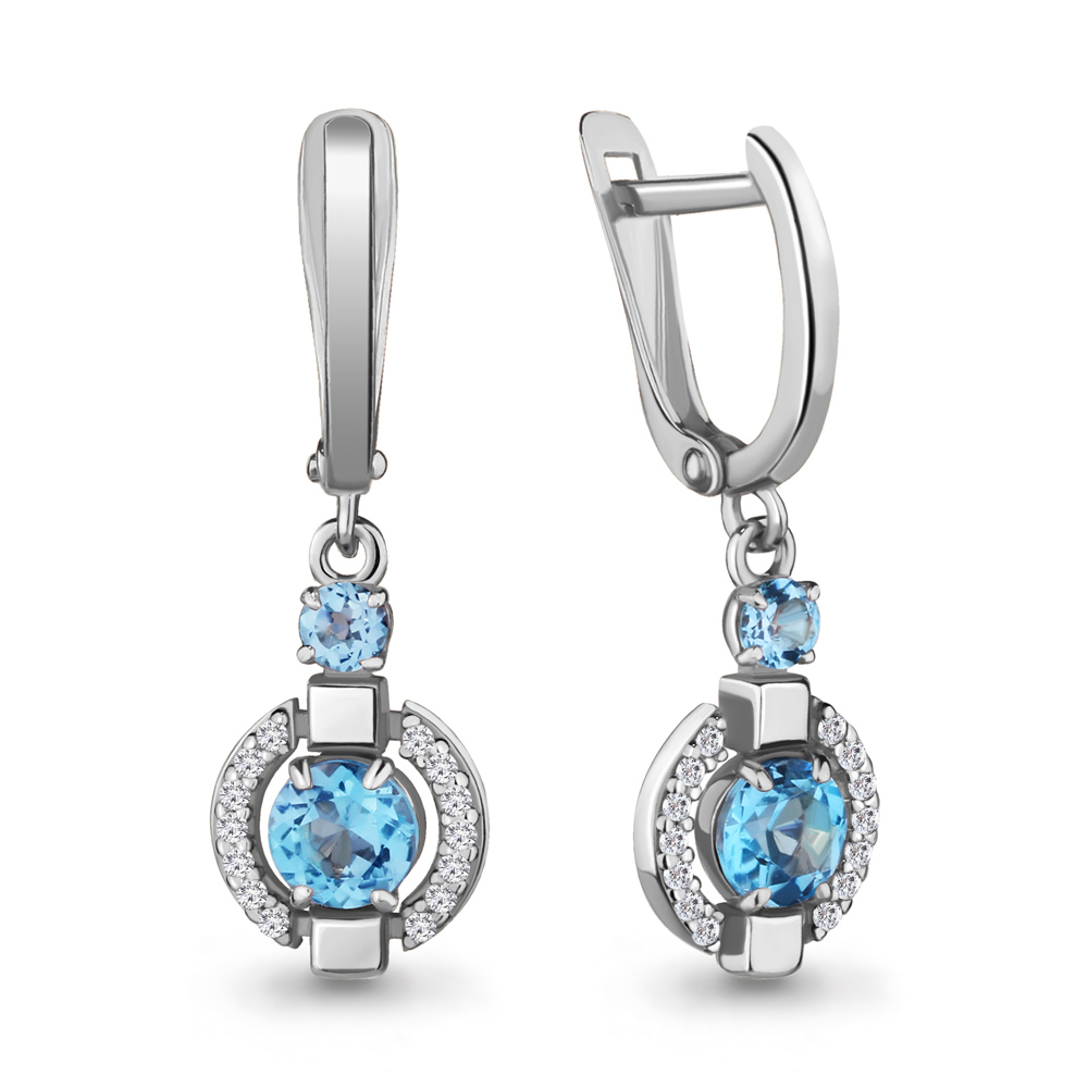 4714705А Серьги из Серебра с топазами свисс блю, фианитами