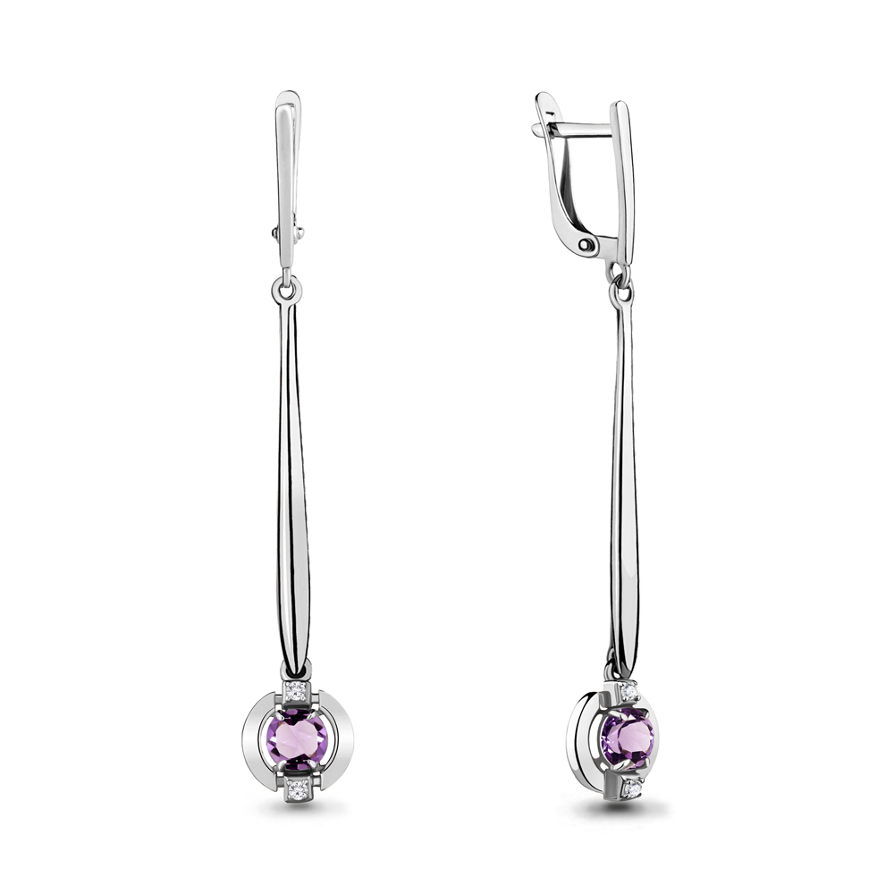 4714804А Серьги из Серебра с аметистами, фианитами