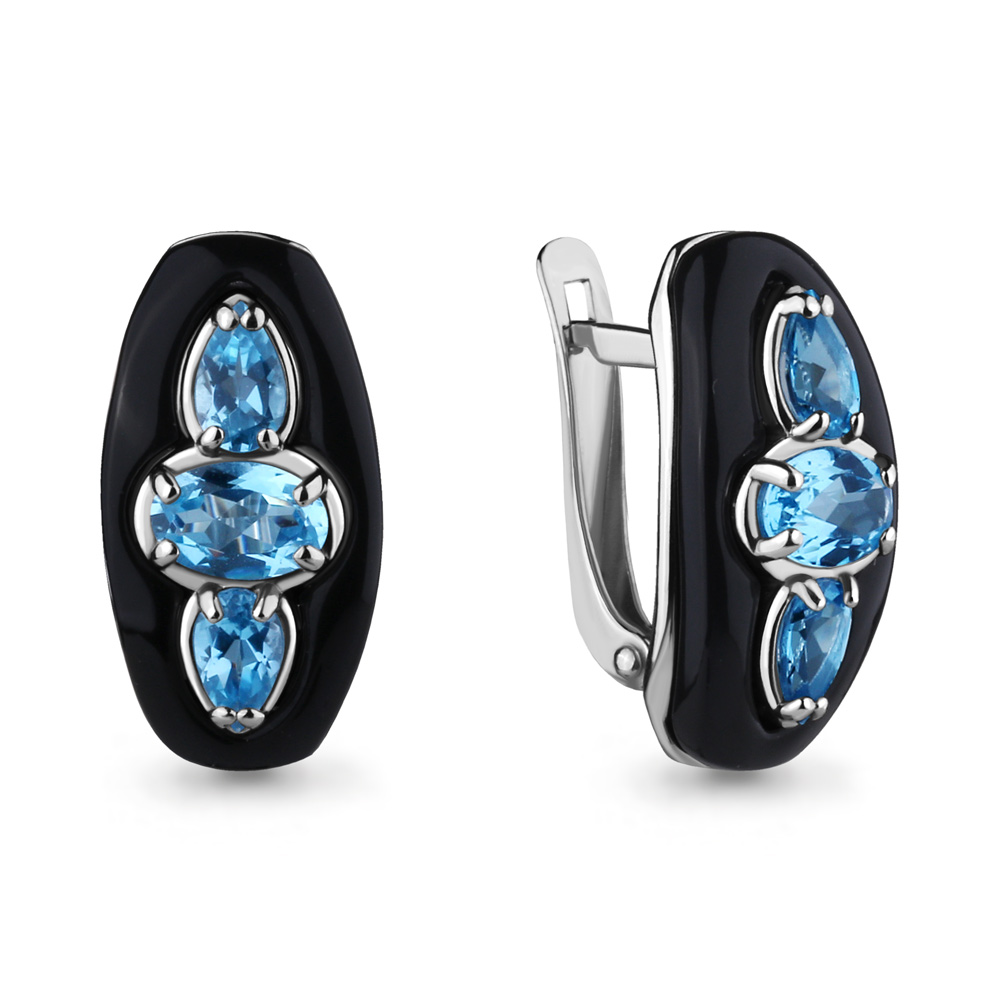 4714905 Серьги из Серебра с керамическим покрытием, топазами свисс блю из коллекции "Neo"