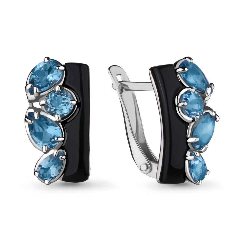 4715005 Серьги из Серебра с керамическим покрытием, топазами свисс блю из коллекции "Neo"